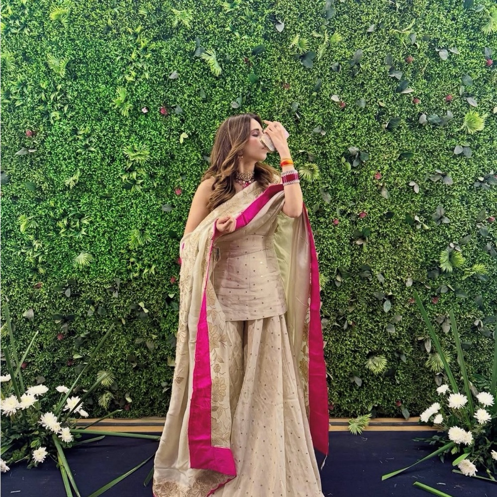 Elegant Cream and Pink Saree